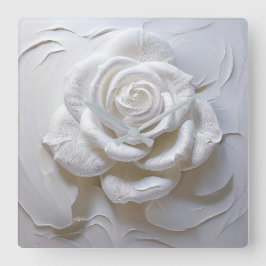 Relógio Quadrado Branco sobre Branco - Rosa Esculpida