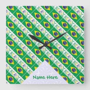 Relógio Quadrado Brasil e bandeira brasileira são unidos com seu no