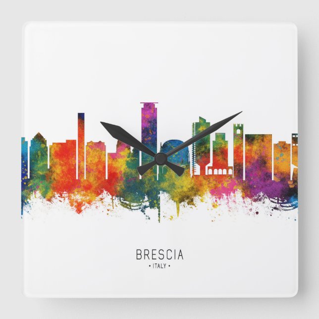 Relógio Quadrado Brescia Itália Skyline (Frente)