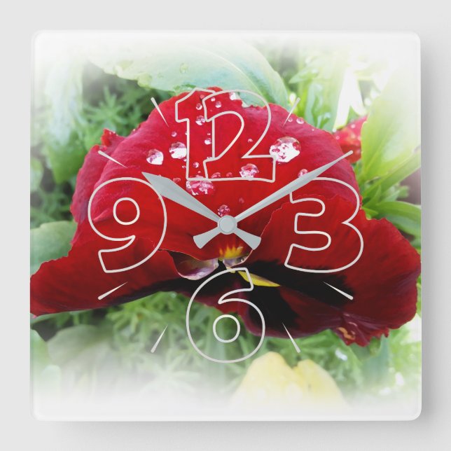 Relógio Quadrado Bright Red Pansy (Frente)