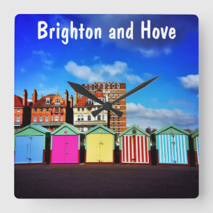 Relógio Quadrado Brighton Colorida e Hove Summer Beach Huts