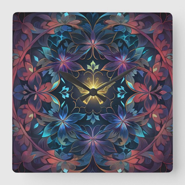 Relógio Quadrado Brilho da borboleta (Frente)