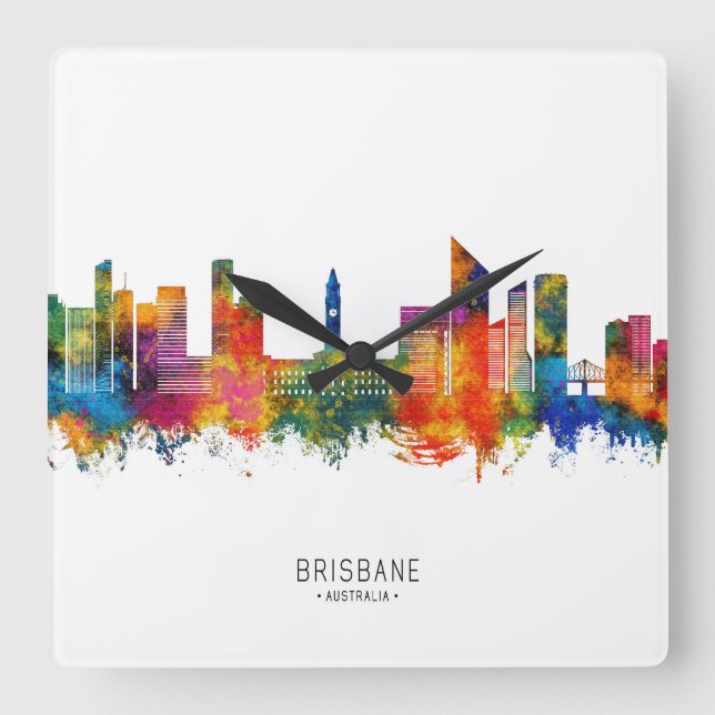 Relógio Quadrado Brisbane Austrália Skyline (Frente)