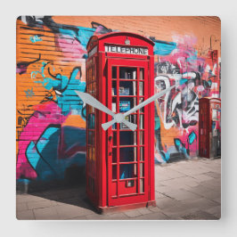 Relógio Quadrado British Red Telephone Box