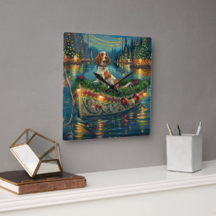 Relógio Quadrado Brittany Spaniel natal Festivo Voyage