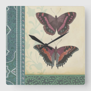Relógio Quadrado Brocade de borboleta decorativa do Vision Studio