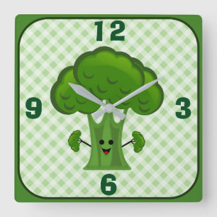 Relógio Quadrado Brócolis Verde Feliz