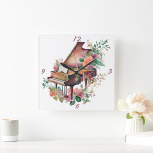 Relógio Quadrado Brown Baby Grand Piano Watercolor