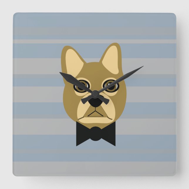 Relógio Quadrado Brown Frenchie Bulldog, Stripes (Frente)