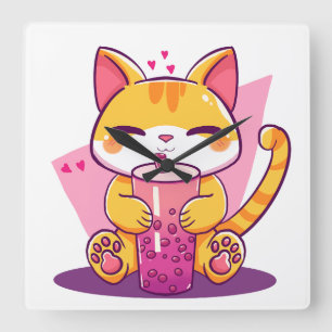 Relógio Quadrado Bubble Tea Kitty