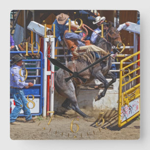 Relógio Quadrado Bucking Bareback Bronco e Rodeo Cowboy Clock
