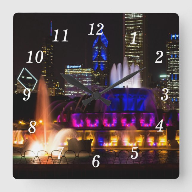 Relógio Quadrado Buckingham Fountain Chicago Wall Clock (Frente)