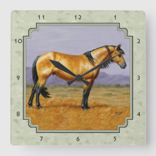 Relógio Quadrado Buckskin Horse Mustang Stallion Sage Green