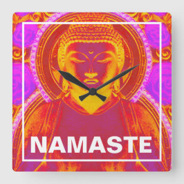 Relógio Quadrado Buda Mística - Rosa e Laranja