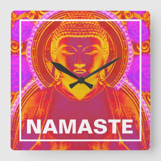 Relógio Quadrado Buda Mística - Rosa e Laranja (Frente)