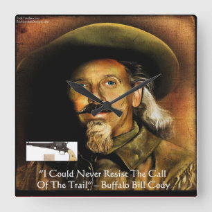 Relógio Quadrado Buffalo Bill Cody Sua Arma e Cote de Parede