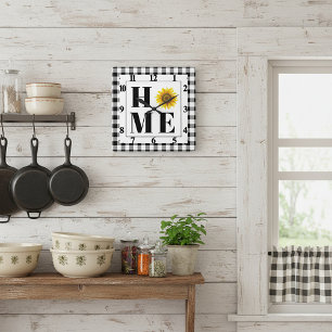 Relógio Quadrado Buffalo cheque girassol "Casa"  