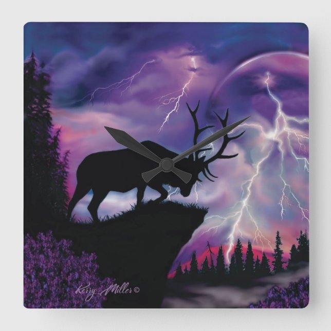 Relógio Quadrado Bull Elk (Frente)