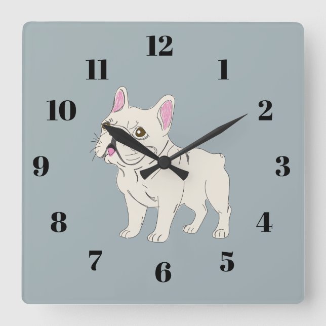 Relógio Quadrado Bulldog Francês (Frente)