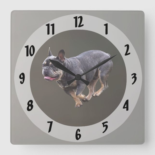 Relógio Quadrado Bulldog Francês Correndo (Frente)