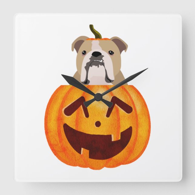 Relógio Quadrado Bulldog Pumpkin     (Frente)