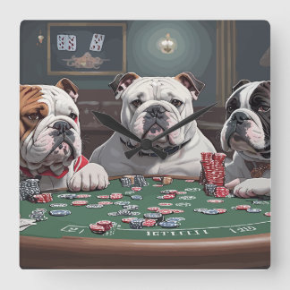 Relógio Quadrado Bulldogs playing poker