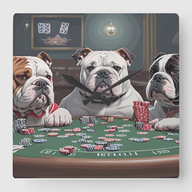 Relógio Quadrado Bulldogs playing poker (Frente)