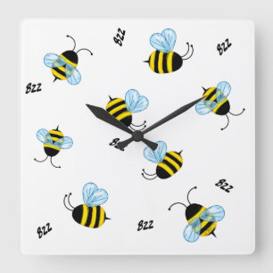 Relógio Quadrado Bumble Bees Abelhas de mel Ocupadas