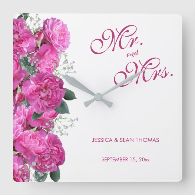 Relógio Quadrado Buquê Floral Romântico Casamento (Frente)
