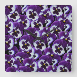 Relógio Quadrado Buquê Pansy Roxo,