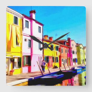 Relógio Quadrado Burano, pintura aquosa de Veneza