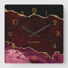 Relógio Quadrado Burgundy e Ágata Personalizada Dourada