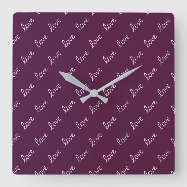 Relógio Quadrado Burgundy Plum "Love" (Frente)