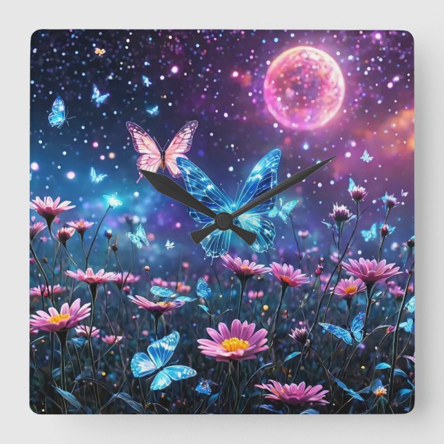 Relógio Quadrado Butterfly Paradise (Frente)