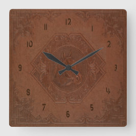 Relógio Quadrado Cabeça de cavalo moldada de couro castanho