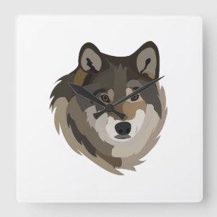 Relógio Quadrado Cabeça de Lobo Animal Cinza Lobo Selvagem
