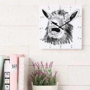 Relógio Quadrado Cabra gritando engraçada que tira a arte animal