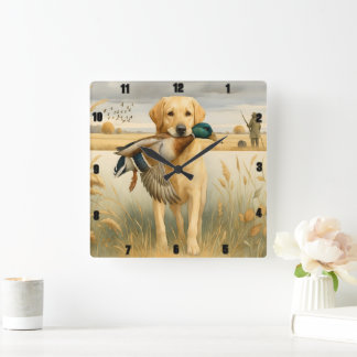 Relógio Quadrado Caça ao Pato Labrador Retriever