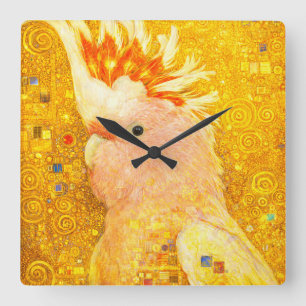 Relógio Quadrado Cacatua Major Mitchell de Gustav Klimt