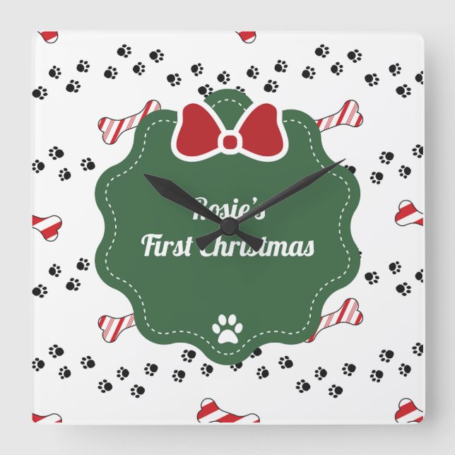 Relógio Quadrado Cachorro Bonito de Natal Lover Moderno (Frente)