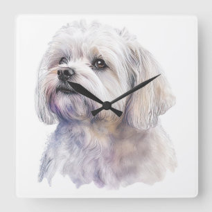 RELÓGIO QUADRADO CACHORRO BRANCO MALTESE ADORÁVEL