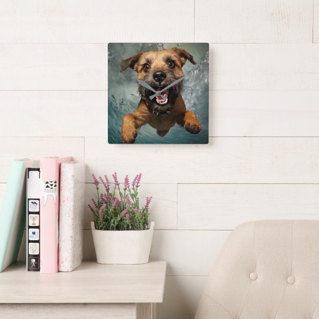 Relógio Quadrado Cachorro Brincalhão Nadando Embaixo d'Água Design (Sala de leitura)
