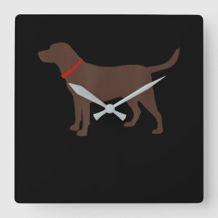 Relógio Quadrado Cachorro   Chocolate Labrador Cão Silhouette