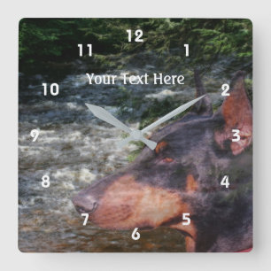 Relógio Quadrado Cachorro E Stream De Doberman Negro