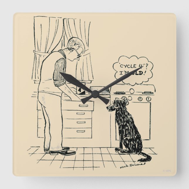 Relógio Quadrado Cachorro ficando velho (Frente)