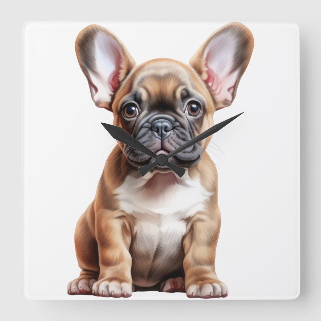 RELÓGIO QUADRADO CACHORRO FRANCÊS ADORÁVEL (Frente)