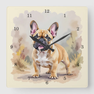 Relógio Quadrado Cachorro Francês Tan Fawn - Cachorro Francês Cacho