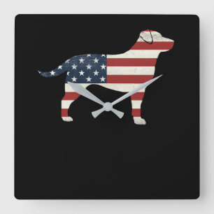 Relógio Quadrado Cachorro   Labrador Retriever Silhouette USA Flag