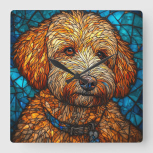 Relógio Quadrado Cachorro Mosaico Colorido