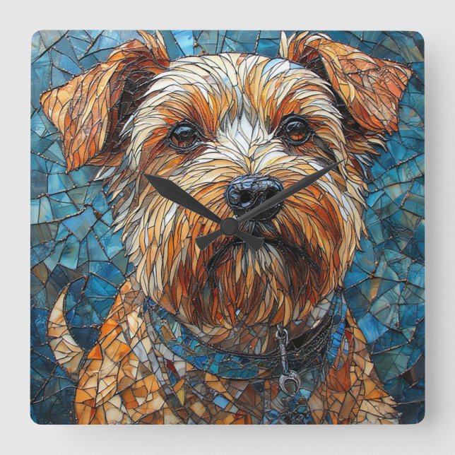 Relógio Quadrado Cachorro Mosaico Colorido (Frente)
